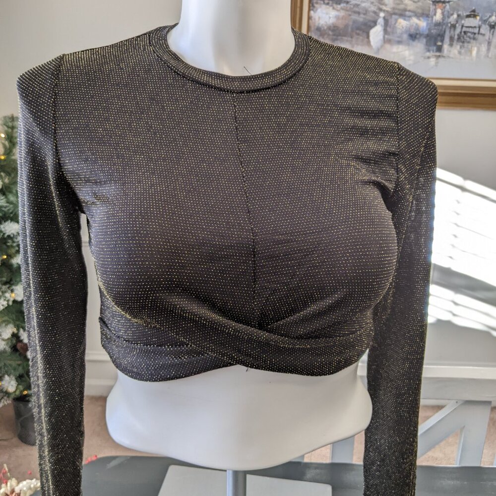 Holiday Sparkle Twist Crop Top in Brown and Gold x ShineStar MEDIUM